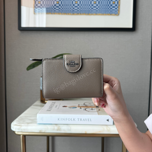 Medium Corner Zip Wallet in Dark Stone Leather