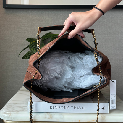 The Large Plaza Tote Shoulder Bag In Cognac Suede