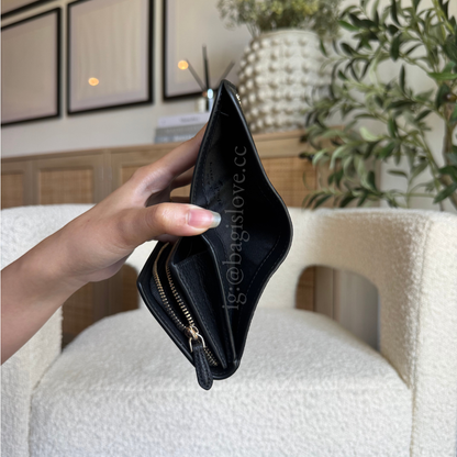 Small L-Zip Flap Wallet in Black Pebbled Leather
