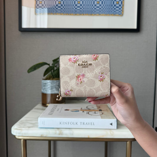 Snap Wallet In Signature Canvas With Floral Print