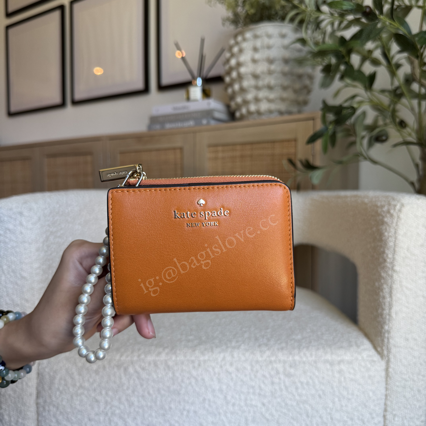 Small L-Zip Wallet in Orange Jasper