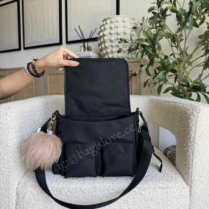 Carter Nylon Messenger Cargo Crossbody Bag in Black (in-transit✨)