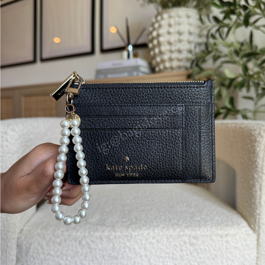Large Slim Card Holder in Black Pebbled Leather