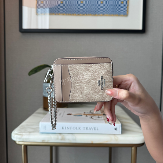 Zip Card Case In Taupe Signature Canvas