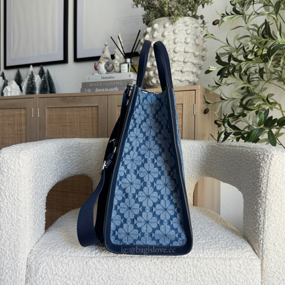 Spade Flower Jacquard Denim Manhattan Large Tote