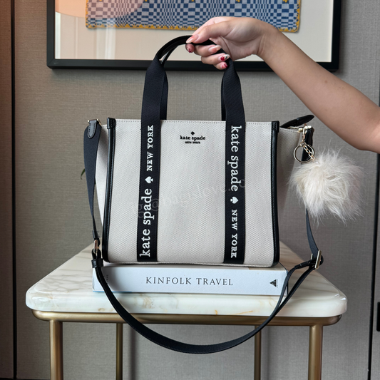 Kip Canvas Small Tote Bag in Navy and White