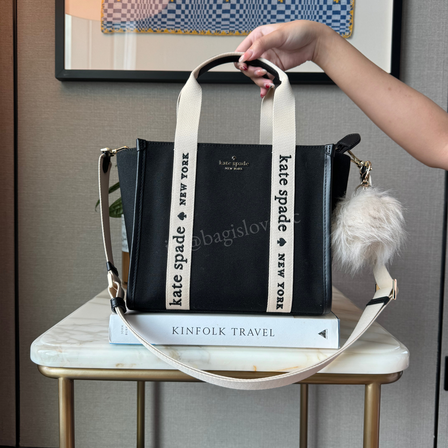 Kip Canvas Small Tote Bag in Black and White