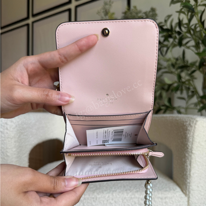 Floral Small L-Zip Flap Wallet in Grenache