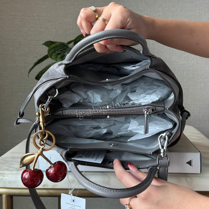 Dumpling Suede Small Satchel in Gray