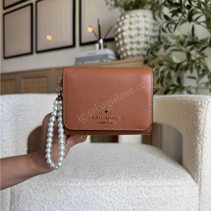 Small L-Zip Flap Wallet in Brown Pebbled Leather