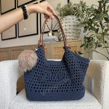 Paula Crochet Logo Medium Commuter Tote in Navy